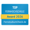 Top Fernhochschule Award 2026 von FernstudiumCheck.de, ausgezeichnet für herausragende Leistungen in der Fernbildung.
