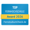 Top Fernhochschule Award 2026 von FernstudiumCheck.de, ausgezeichnet für herausragende Leistungen in der Fernbildung.