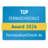 Top Fernhochschule Award 2026 von FernstudiumCheck.de, ausgezeichnet für herausragende Leistungen in der Fernbildung.