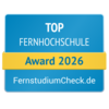 Top Fernhochschule Award 2026 von FernstudiumCheck.de, ausgezeichnet für herausragende Leistungen in der Fernbildung.