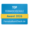 Top Fernhochschule Award 2026 von FernstudiumCheck.de, ausgezeichnet für herausragende Leistungen in der Fernbildung.