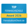 Top Fernhochschule Award 2026 von FernstudiumCheck.de, ausgezeichnet für herausragende Leistungen in der Fernbildung.