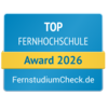Top Fernhochschule Award 2026 von FernstudiumCheck.de, ausgezeichnet für herausragende Leistungen in der Fernbildung.