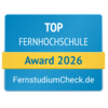 Top Fernhochschule Award 2026 von FernstudiumCheck.de, ausgezeichnet für herausragende Leistungen in der Fernbildung.