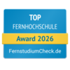 Top Fernhochschule Award 2026 von FernstudiumCheck.de, ausgezeichnet für herausragende Leistungen in der Fernbildung.
