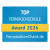 Top Fernhochschule Award 2026 von FernstudiumCheck.de, ausgezeichnet für herausragende Leistungen in der Fernbildung.