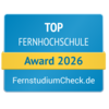 Top Fernhochschule Award 2026 von FernstudiumCheck.de, ausgezeichnet für herausragende Leistungen in der Fernbildung.
