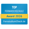Top Fernhochschule Award 2026 von FernstudiumCheck.de, ausgezeichnet für herausragende Leistungen in der Fernbildung.