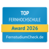 Top Fernhochschule 2026 Top Fernhochschule Award 2026 von FernstudiumCheck.de, ausgezeichnet für herausragende Leistungen in der Fernbildung.