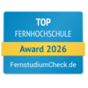 Top Fernhochschule Award 2026 von FernstudiumCheck.de, ausgezeichnet für herausragende Leistungen in der Fernbildung.