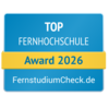 Top Fernhochschule Award 2026 von FernstudiumCheck.de, ausgezeichnet für herausragende Leistungen in der Fernbildung.