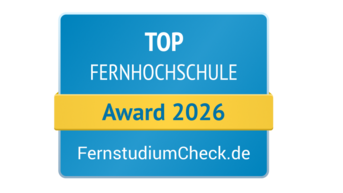 Top Fernhochschule Award 2026 von FernstudiumCheck.de, ausgezeichnet für herausragende Leistungen in der Fernbildung.