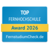 Top Fernhochschule Award 2026 von FernstudiumCheck.de, ausgezeichnet für herausragende Leistungen in der Fernbildung.