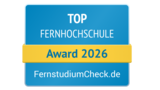 Top Fernhochschule Award 2026 von FernstudiumCheck.de, ausgezeichnet für herausragende Leistungen in der Fernbildung.