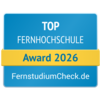 Top Fernhochschule 2026 Top Fernhochschule Award 2026 von FernstudiumCheck.de, ausgezeichnet für herausragende Leistungen in der Fernbildung.