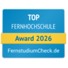 Top Fernhochschule Award 2026 von FernstudiumCheck.de, ausgezeichnet für herausragende Leistungen in der Fernbildung.