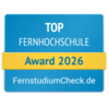 Top Fernhochschule Award 2026 von FernstudiumCheck.de, ausgezeichnet für herausragende Leistungen in der Fernbildung.