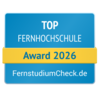 Top Fernhochschule Award 2026 von FernstudiumCheck.de, ausgezeichnet für herausragende Leistungen in der Fernbildung.