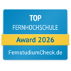 Top Fernhochschule Award 2026 von FernstudiumCheck.de, ausgezeichnet für herausragende Leistungen in der Fernbildung.