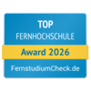 Top Fernhochschule Award 2026 von FernstudiumCheck.de, ausgezeichnet für herausragende Leistungen in der Fernbildung.