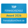 Top Fernhochschule Award 2026 von FernstudiumCheck.de, ausgezeichnet für herausragende Leistungen in der Fernbildung.