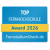 Top Fernhochschule Award 2026 von FernstudiumCheck.de, ausgezeichnet für herausragende Leistungen in der Fernbildung.