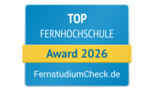 Top Fernhochschule Award 2026 von FernstudiumCheck.de, ausgezeichnet für herausragende Leistungen in der Fernbildung.
