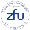 Logo der Deutschen Zentralstelle für Fernunterricht (ZFU) mit dem Schriftzug "ZFU" und dem Hinweis auf die Zulassung.