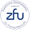 Logo der Deutschen Zentralstelle für Fernunterricht (ZFU) mit dem Schriftzug "ZFU" und dem Hinweis auf die Zulassung.