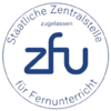 Logo der Deutschen Zentralstelle für Fernunterricht (ZFU) mit dem Schriftzug "ZFU" und dem Hinweis auf die Zulassung.