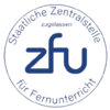 Logo der Deutschen Zentralstelle für Fernunterricht (ZFU) mit dem Schriftzug "ZFU" und dem Hinweis auf die Zulassung.