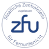 Logo der Deutschen Zentralstelle für Fernunterricht (ZFU) mit dem Schriftzug "ZFU" und dem Hinweis auf die Zulassung.