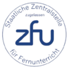 Logo der Deutschen Zentralstelle für Fernunterricht (ZFU) mit dem Schriftzug "ZFU" und dem Hinweis auf die Zulassung.