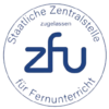 Logo der Deutschen Zentralstelle für Fernunterricht (ZFU) mit dem Schriftzug "ZFU" und dem Hinweis auf die Zulassung.