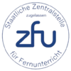 Logo der Deutschen Zentralstelle für Fernunterricht (ZFU) mit dem Schriftzug "ZFU" und dem Hinweis auf die Zulassung.