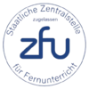Logo der Deutschen Zentralstelle für Fernunterricht (ZFU) mit dem Schriftzug "ZFU" und dem Hinweis auf die Zulassung.