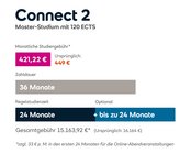 Connect 2 Master-Studium mit 120 ECTS. Monatliche Studiengebühr 421,22 €, Gesamtkosten 15.163,92 € bei 36 Monaten. Regelstudienzeit 24 Monate.